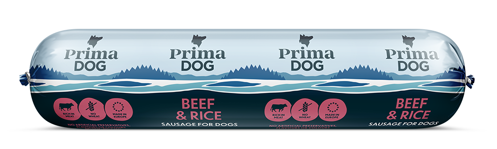 PrimaDog Nöt-ris korv för hundar 800 g