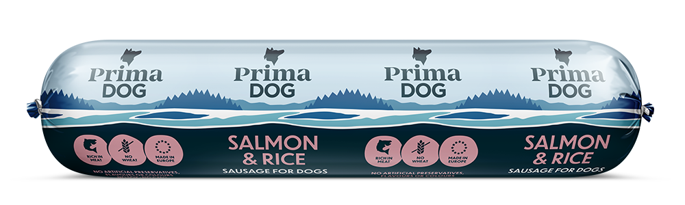PrimaDog Lax & ris korv för hundar 12 x 800 g
