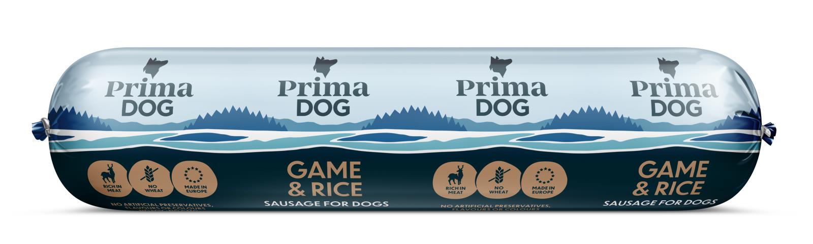PrimaDog Vilt & Ris korv för hundar 800 g