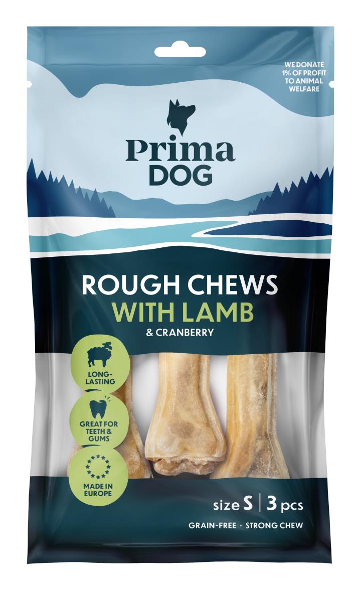 PrimaDog Rough Chews lamm & tranbär S (3 st) för hundar