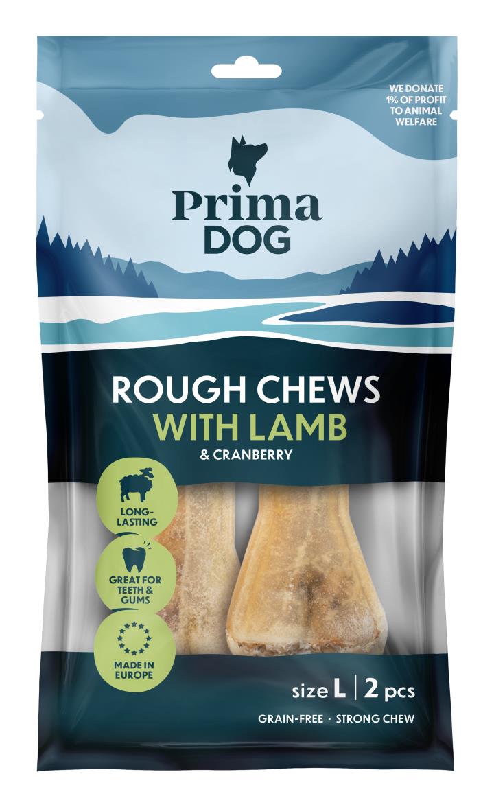 PrimaDog Rough Chews lamm & tranbär L (2 st) för hundar