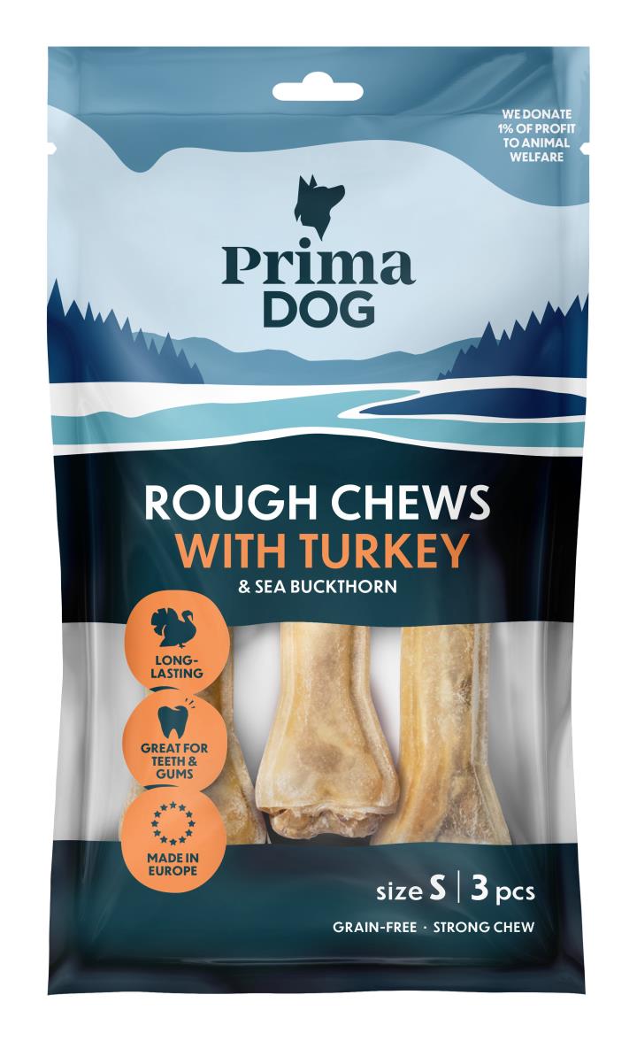 PrimaDog Rough Chews kalkon & havtorn S (3 st) för hundar
