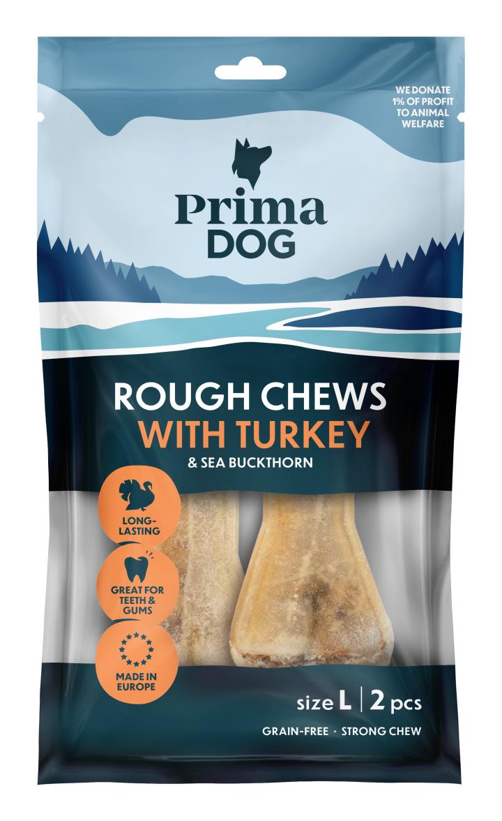 PrimaDog Rough Chews kalkon & havtorn L (2 st) för hundar