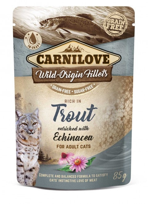 Carnilove Rich in Trout enriched with Echinacea forelli ja punase päevakübaraga märgtoit täiskasvanud kassidele 85 g