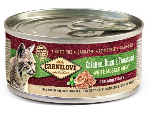 Carnilove Chicken, Duck & Pheasant kana-, pardi- ja faasanilihaga märgtoit täiskasvanud kassidele 12 x 100 g MULTPAKK