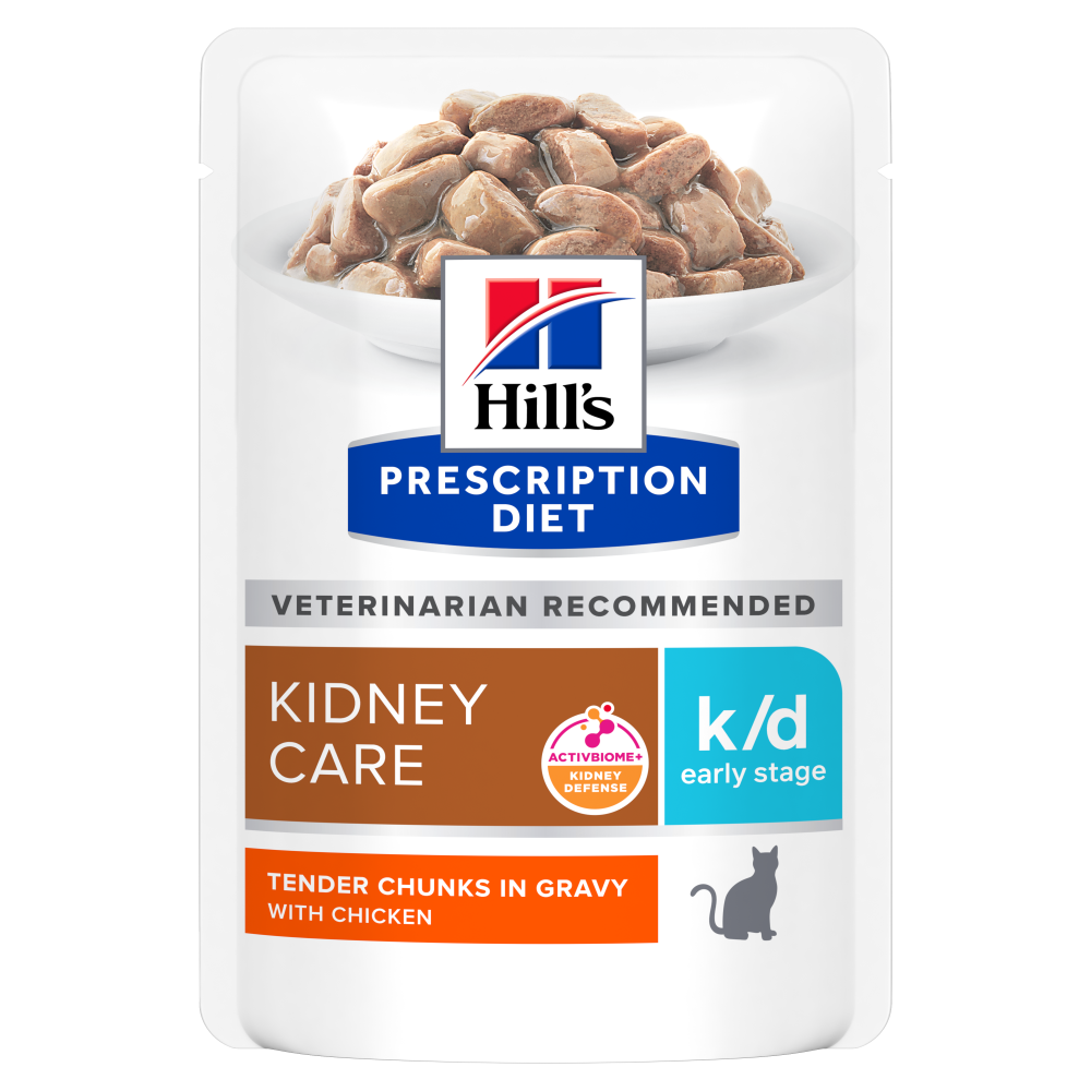 Hill’s Prescription Diet k/d Early Stage Kidney Care ActivBiome+ Kidney Defense kanaga märgtoit kassidele 85 g PROOVIPAKK