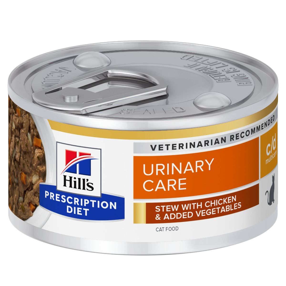 Hill’s Prescription Diet c/d Urinary Care kana ja köögiviljadega hautis kassidele 82 g PROOVIPAKK
