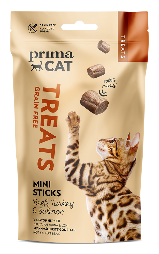 PrimaCat Treats Softy Mini Sticks med nöt, kalkon & lax för katter 50 g
