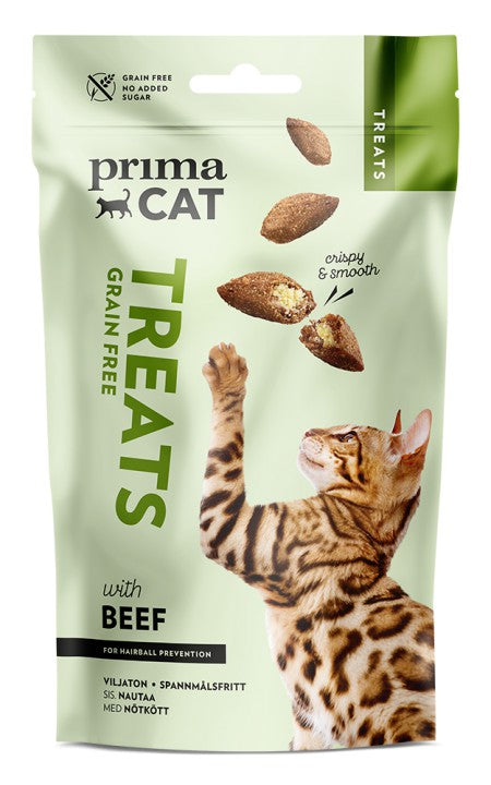 PrimaCat Treats Crunchy Anti-Hairball karvapallidevastane veiseliha maius kassidele 40 g