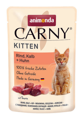 Animonda Carny Kitten Nötkött, Kalvkött + Kyckling 85 g våtfoder för katter