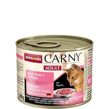 Animonda Carny Adult Nötkött, Kalkon + Räkor 6 x 200 g våtfoder för katter