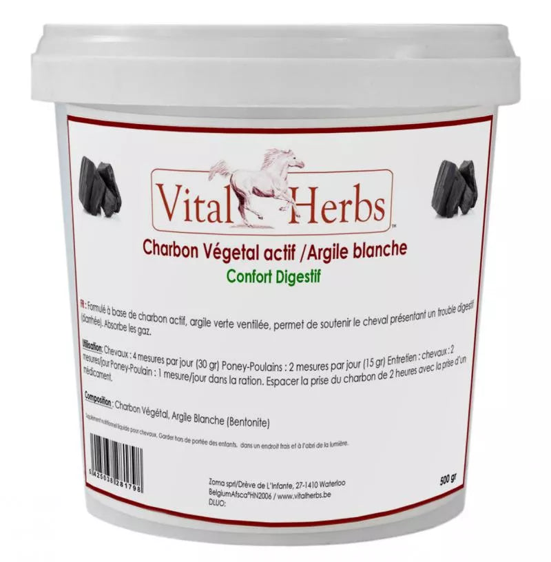 Vital Herbs Aktivt Kol & Bentonit 500 g för hästar