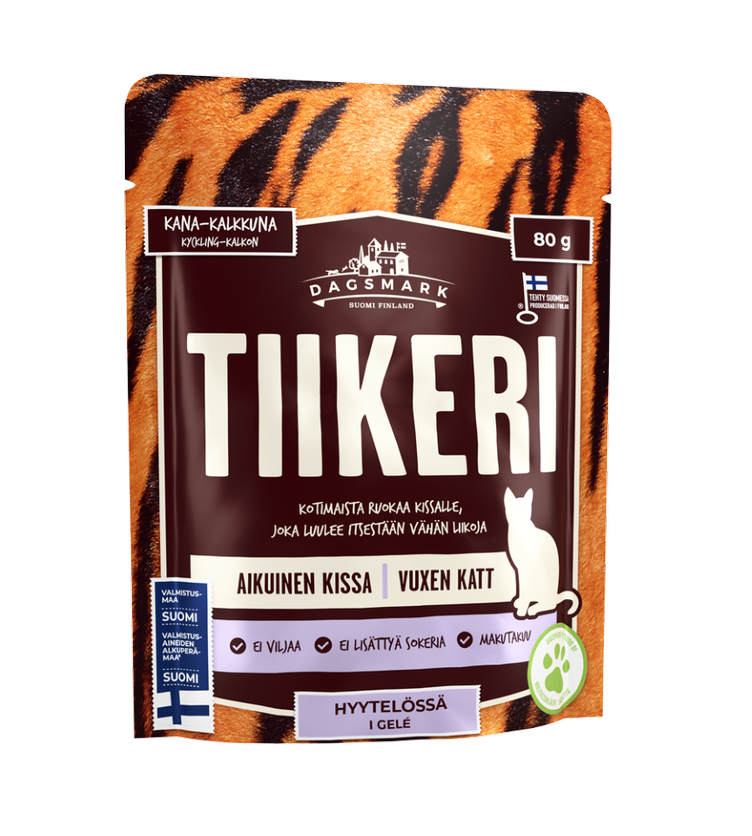 Dagsmark Tiikeri våtfoder med kyckling och kalkon i gelé för katter 80 g