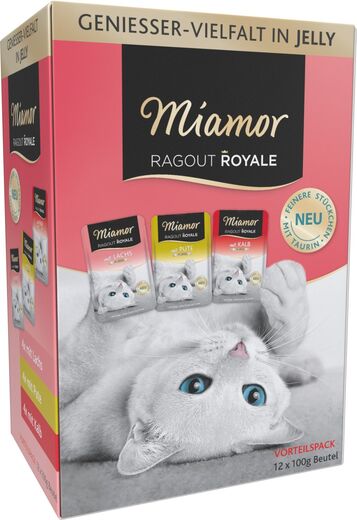 Miamor Ragout Royale i Gelé Mixpaket Kalkon, Lax & Kalv 12 x 100 g för katter
