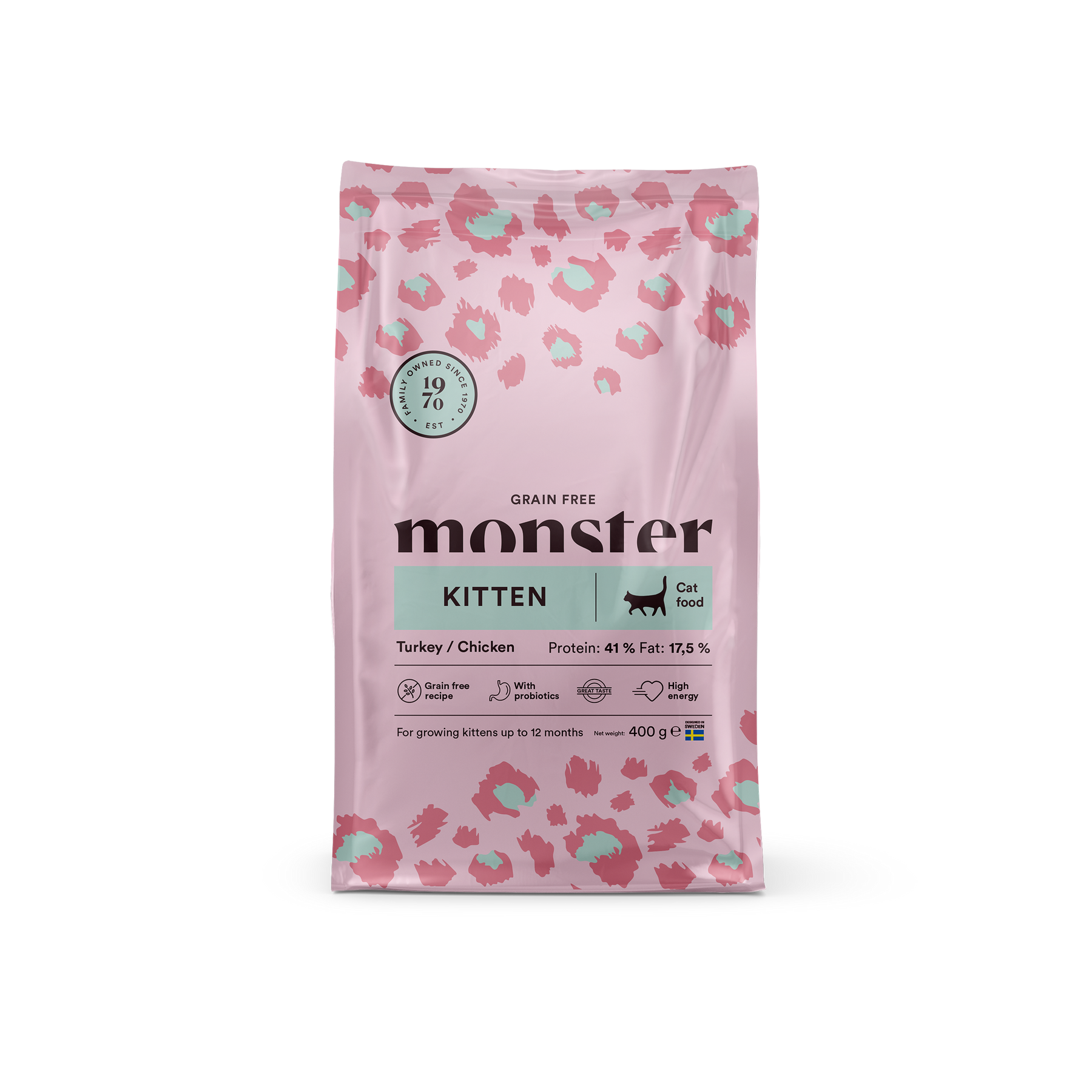 Monster Cat Grain Free Kitten kalkon-kyckling 400 g för kattungar