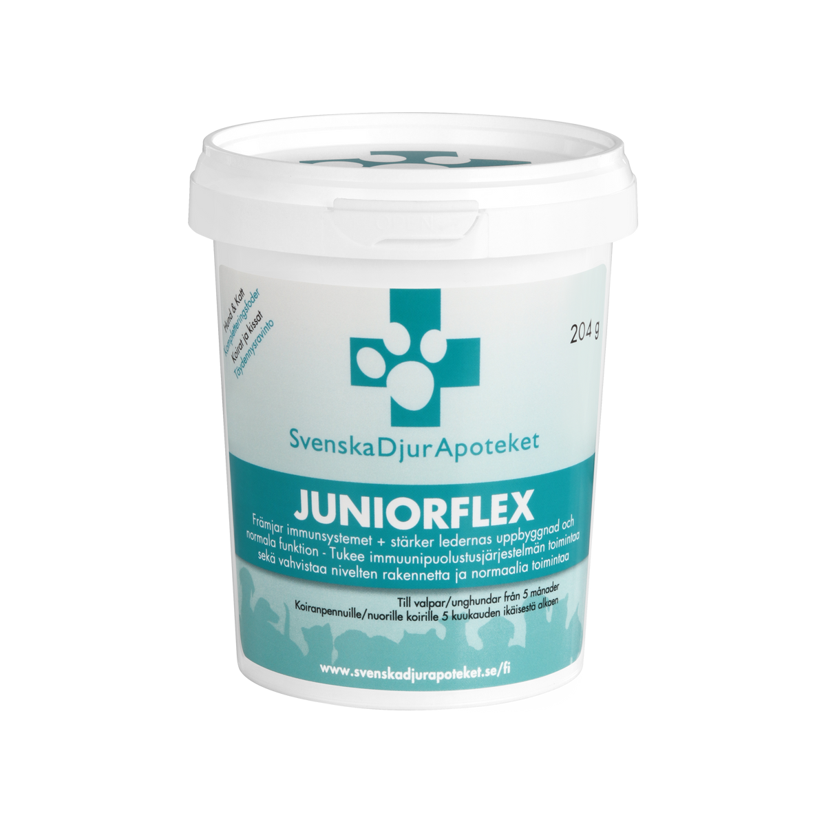 Svenska DjurApoteket JuniorFlex liigeseid ja immuunsüsteemi toetav täiendsööt kutsikatele, noortele koertele ja kassidele 204 g