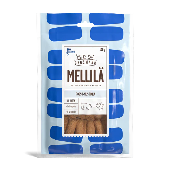 Dagsmark Mellilä gris- och blåbärsgodis 100 g för hundar