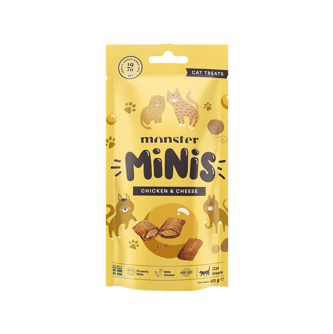 Monster Cat Minis krõbedad maiused kassidele kana ja juustuga, 60 g