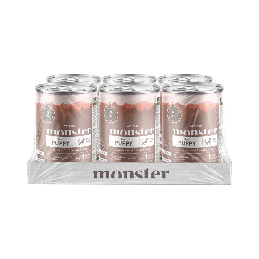 Monster Dog Puppy märgtoit kutsikatele veiselihaga, 6 × 400 g MULTIPAKK
