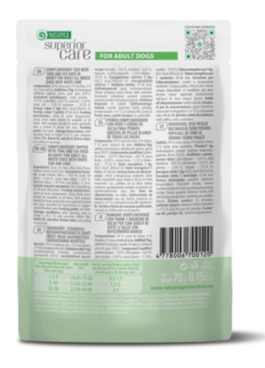 Nature's Protection Superior Care White Adult All Breed tonfisk & havsabborre för hundar 24 x 70 g