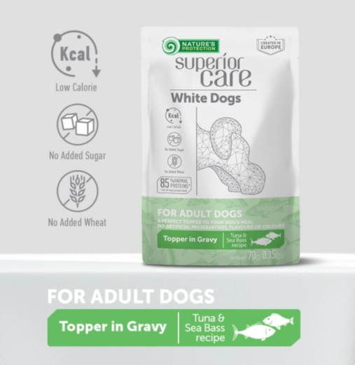 Nature's Protection Superior Care White Adult All Breed tonfisk & havsabborre för hundar 24 x 70 g