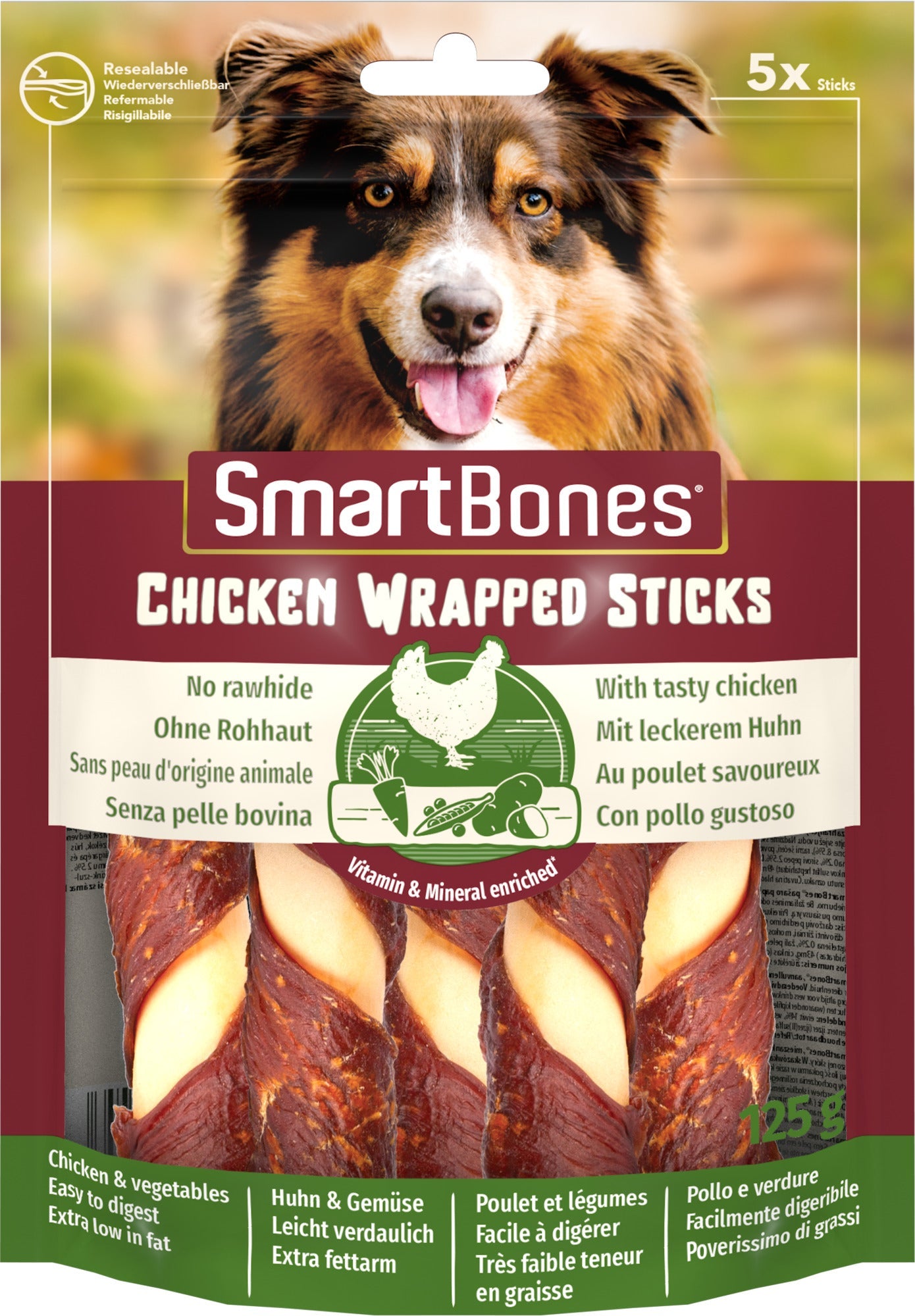 SmartBones kyckling wrapped sticks 5 st 125 g för hundar