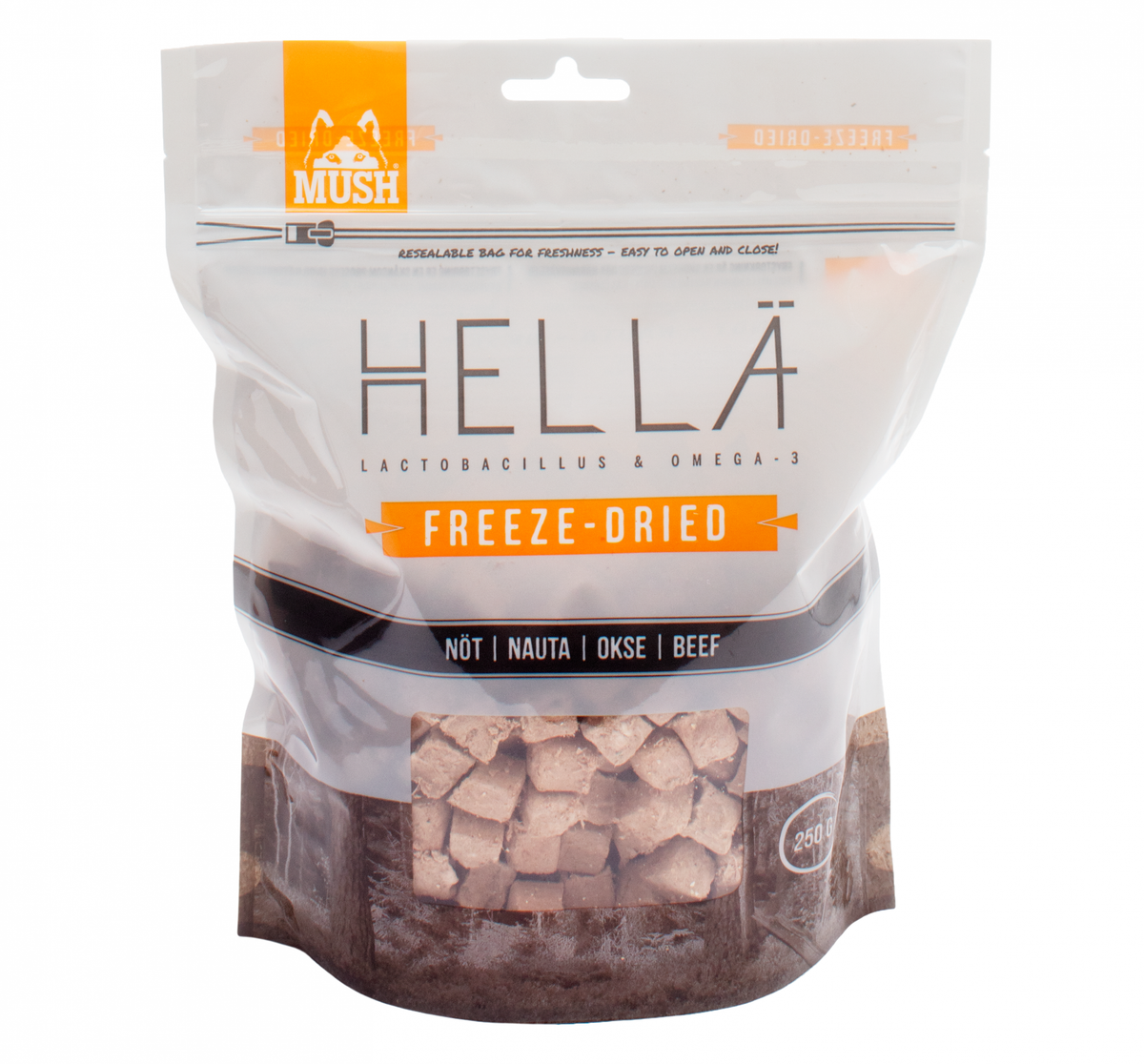 MUSH Hellä Frystorkat nötkött 250 g för hundar