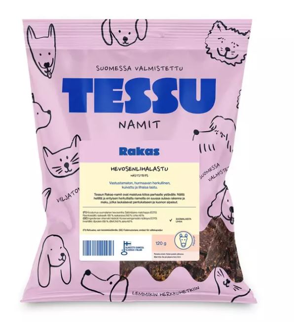 Tessu Rakas Hästköttschips 120 g för hundar