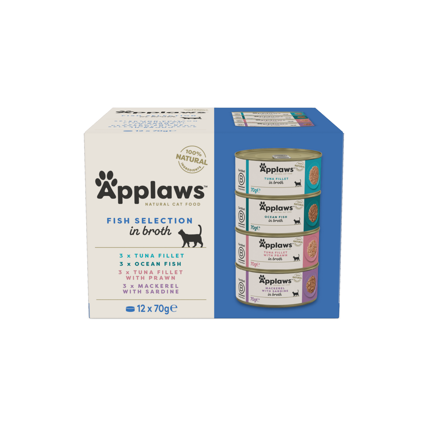 Applaws Adult Wet Cat Food, Multipack Fish Selection in Broth 12 x 70 g