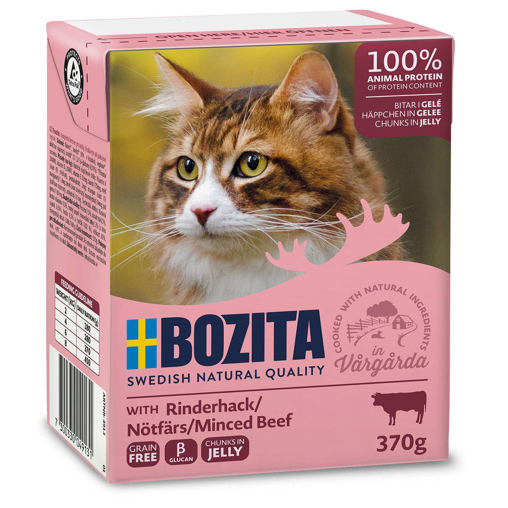Bozita Bitar i Gelé med Gräsuppfött Nötkött för Katter 6x370 g