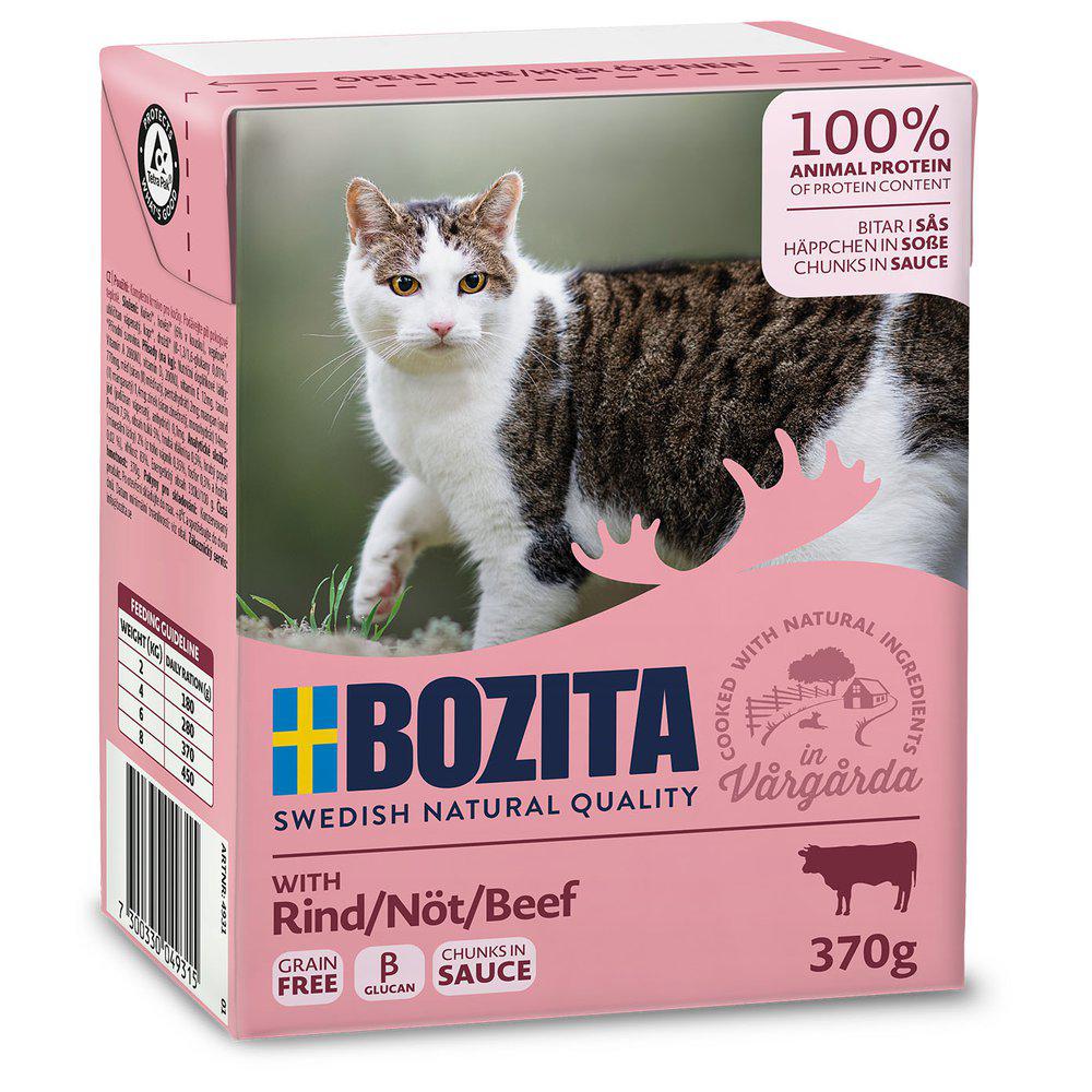 Bozita Bitar i Sås med Gräsuppfött Nötkött för Katter 6 x 370 g