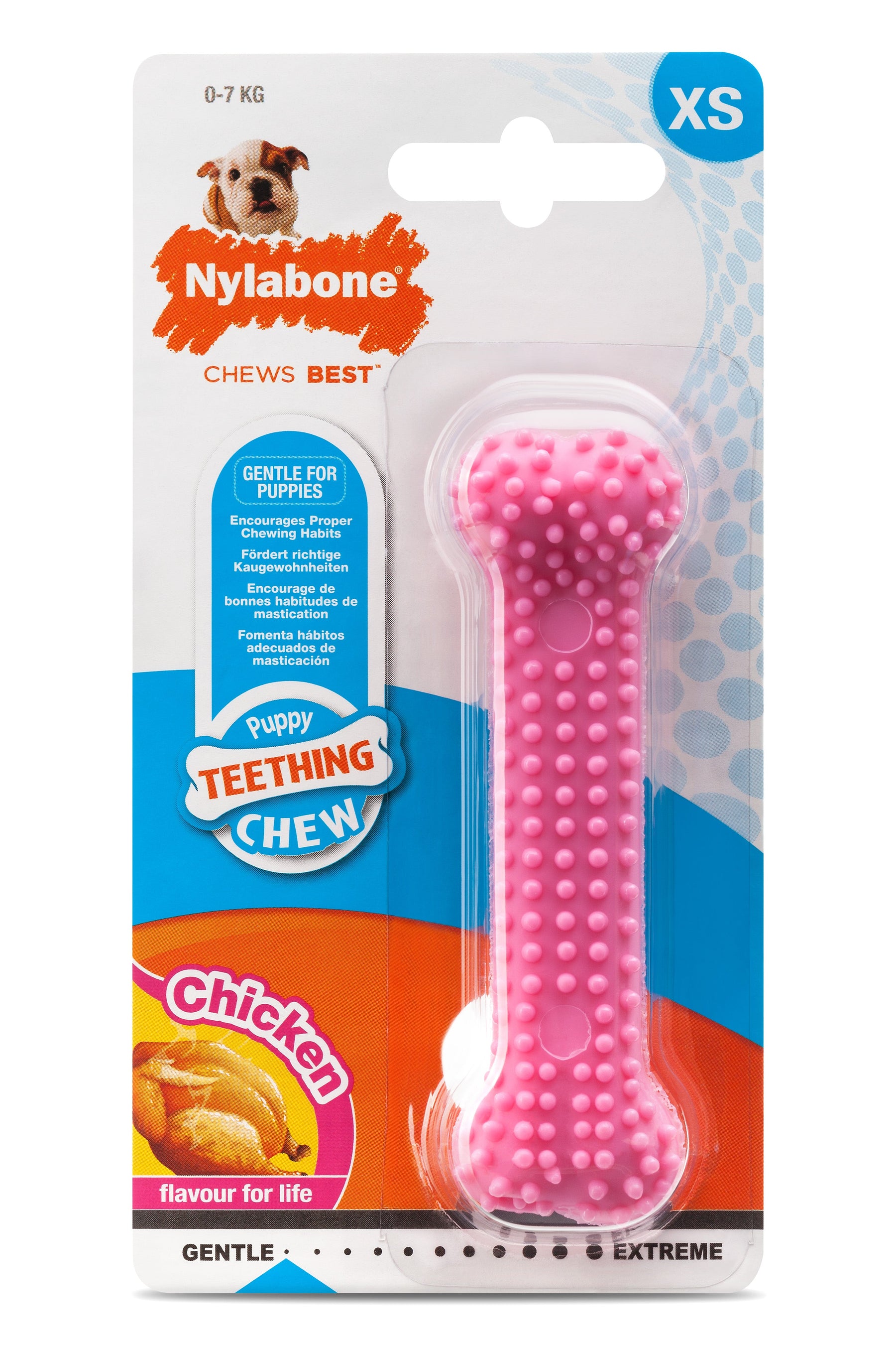 Nylabone Puppy Teething Dental tuggleksak kyckling rosa XS för valpar