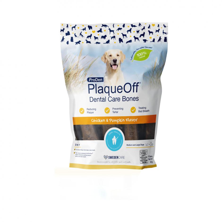 PlaqueOff Dental Care Bones Chicken & Pumpkin för hund 482 g