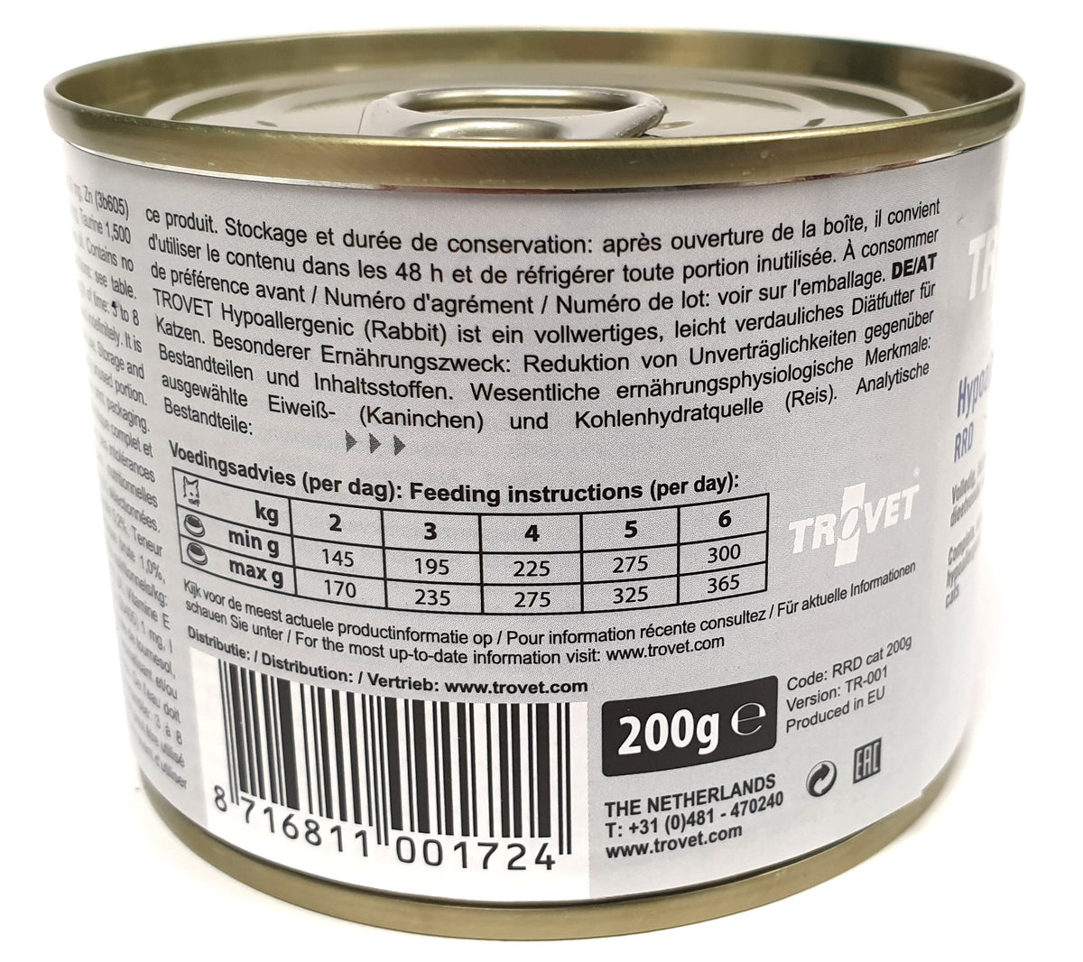 Trovet RRD Hypoallergenic Rabbit for cats 6 x 200 g
