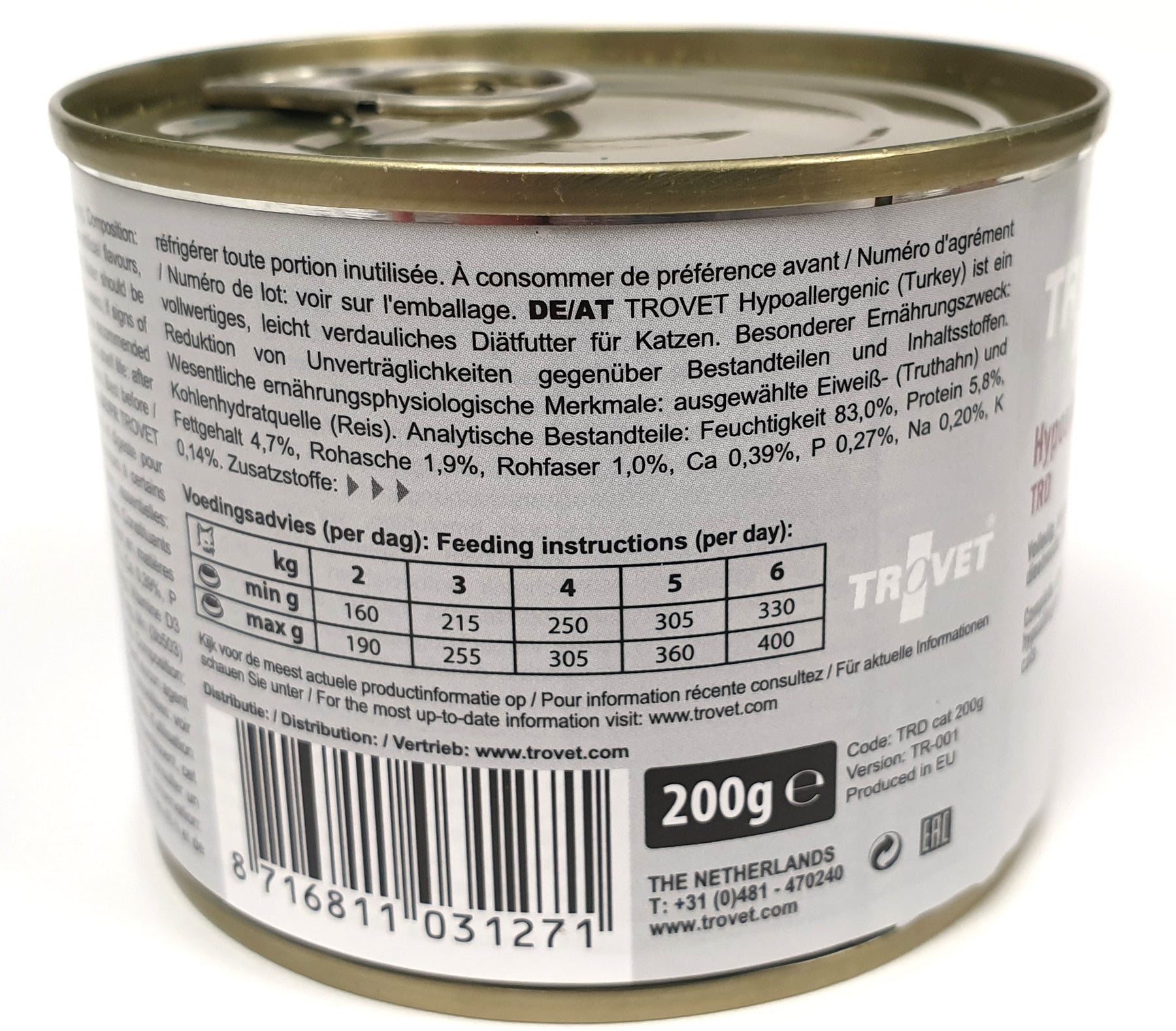 Trovet TRD Hypoallergen kalkon-ris för katter 6 x 200 g