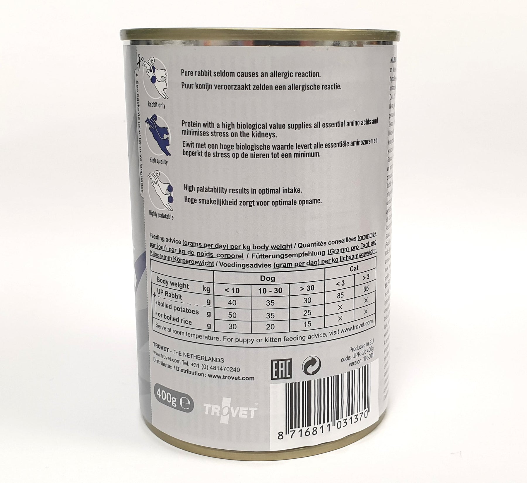 Trovet Unique Protein UPR kanin för katter och hundar 6 x 400 g