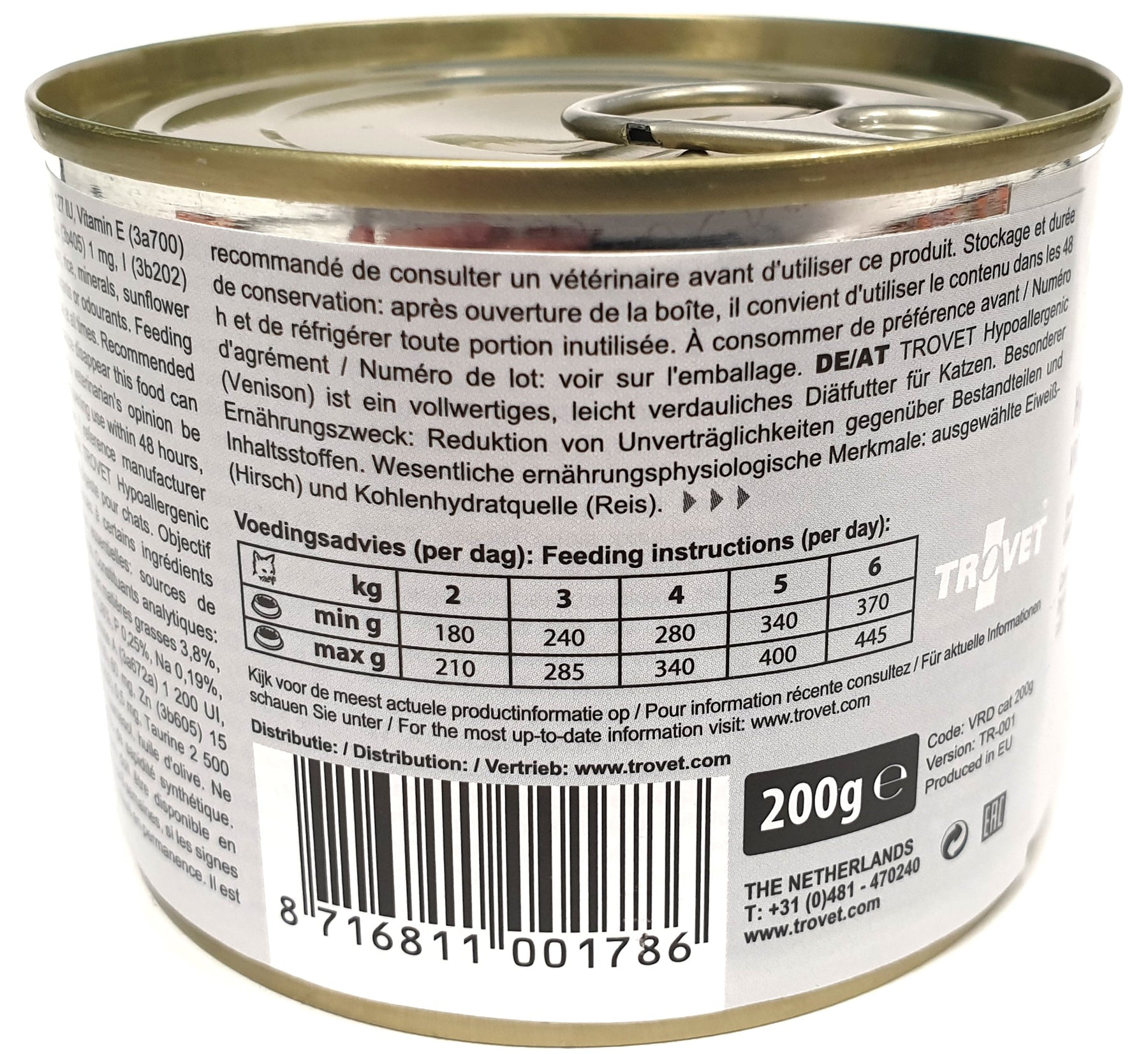 Trovet VRD Hypoallergenic Deer-Rice for cats 200 g TASTING PACK