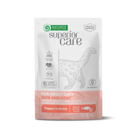 Nature's Protection Superior Care Skin & Coat Tuna & Shrimp topper for cats 24 x 70 g