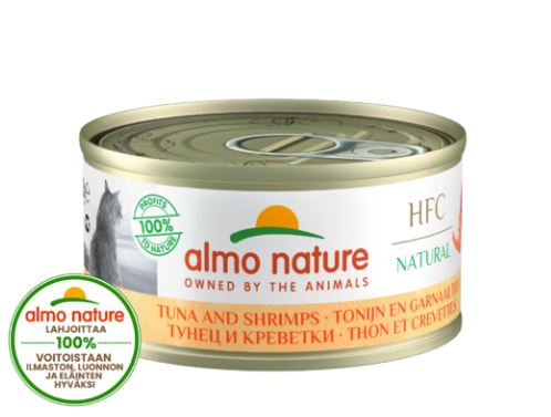 Almo Nature HFC Natural märgtoit kassidele tuunikala ja krevettidega, 70 g
