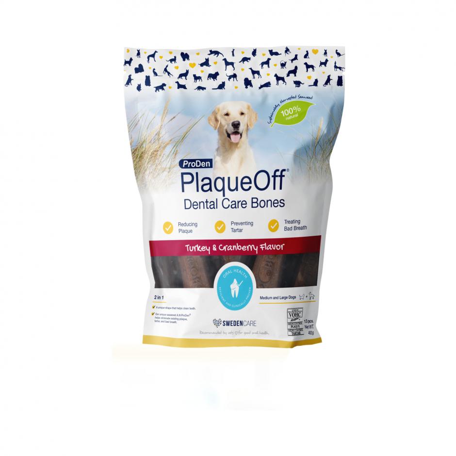 PlaqueOff Dental Care Bones Turkey & Cranberry för hund 482 g