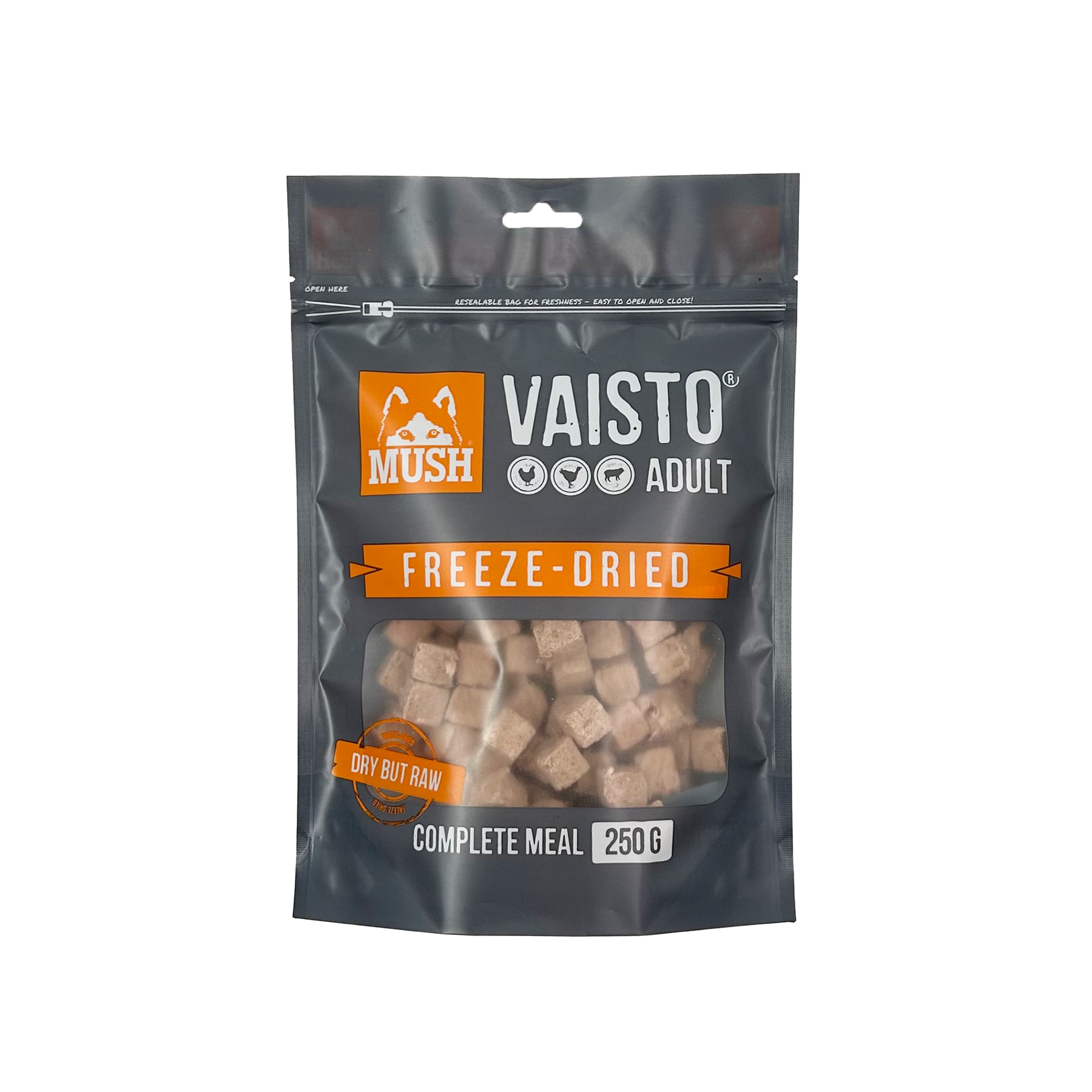 MUSH Vaisto grå frystorkad (kyckling-kalkon-lamm) 250 g för hundar