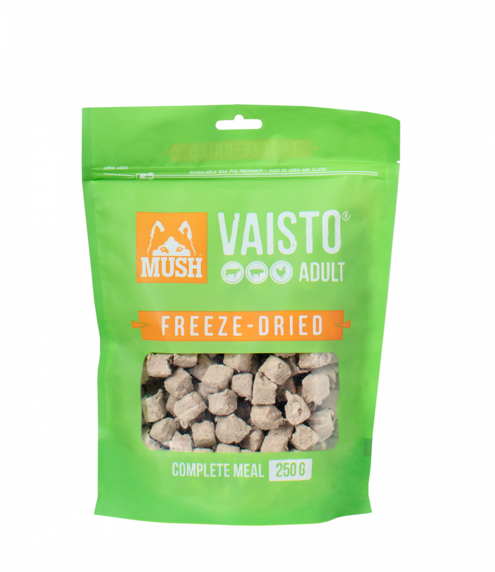 MUSH Vaisto grön frystorkad (nöt-gris-kyckling) 250 g för hundar