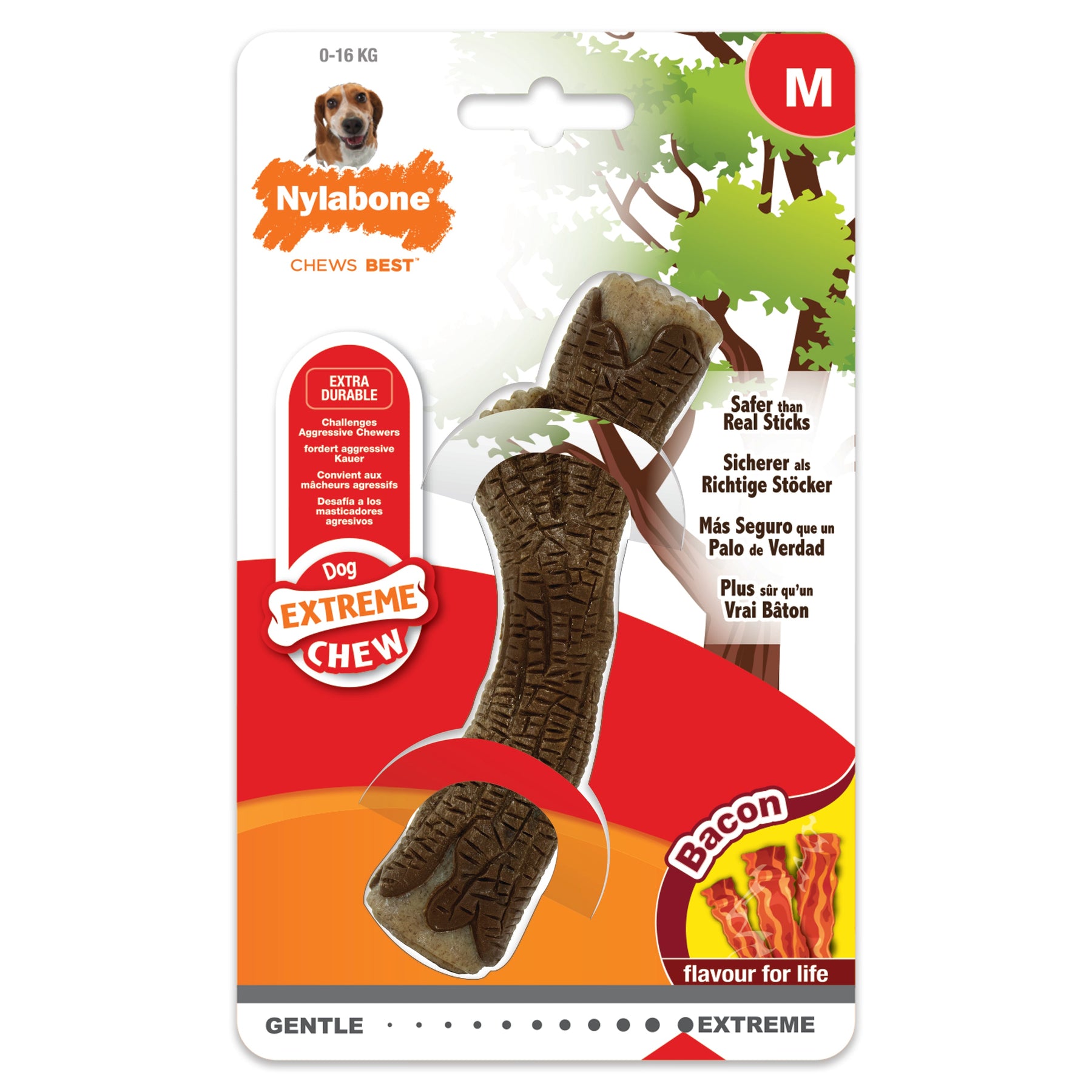 Nylabone Extreme Chew Wooden Stick tuggleksak bacon XL för hundar