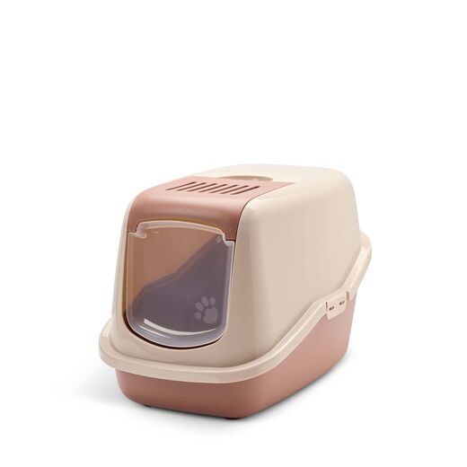 Savic Nestor covered litter box Champagne Rose Tuscan Red
