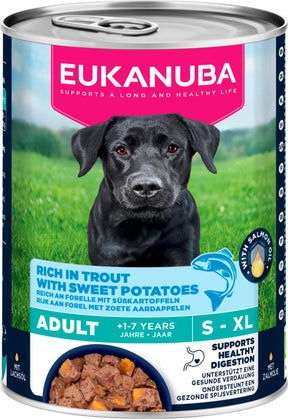 Eukanuba Adult forelli ja bataadiga märgtoit täiskasvanud koertele 400 g PROOVIPAKK