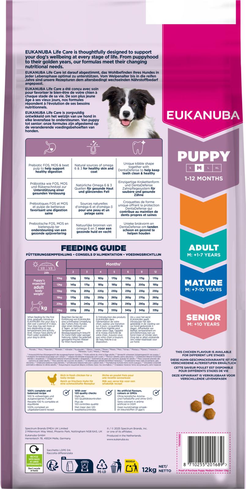 Eukanuba Puppy Medium Breed Chicken kanalihaga kasvu toetav kuivtoit keskmist tõugu kutsikatele