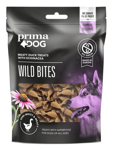 PrimaDog Wild Bites anka och solhatt 150 g för hundar