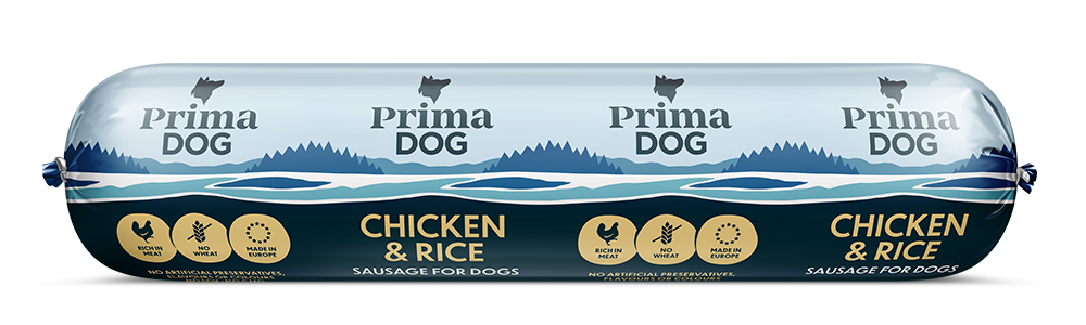 PrimaDog Kyckling & ris korv för hundar 800 g
