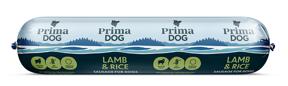 PrimaDog Lamm & ris korv för hundar 800 g
