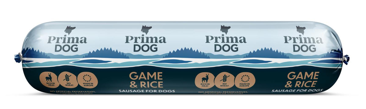 PrimaDog Vilt & Ris korv för hundar 800 g
